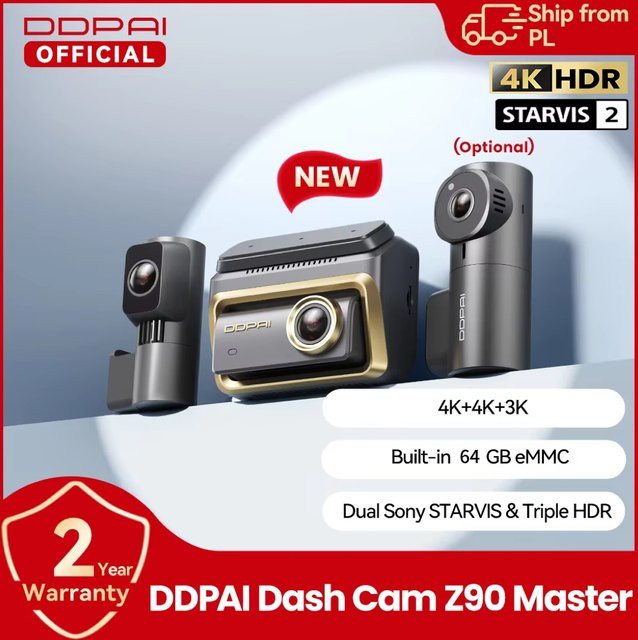 DDPAI Z90Master Dual Dashcam 4K UHD mit Sony STARVIS 2 IMX678, HDR, ADAS, Parküberwachung und 5GHz WLAN, Schwarz - Bild 1