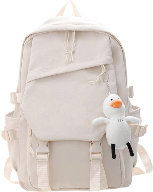 3-teiliges Schulrucksack-Set aus Oxford-Stoff in Weiß mit Schultasche, Schultergurt und Federmäppchen - Bild 1