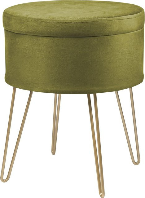 Sitzhocker Safari Lodge in Grün mit Samtbezug und Metallgestell, Höhe: 45 cm, Durchmesser: 35 cm - Bild 1