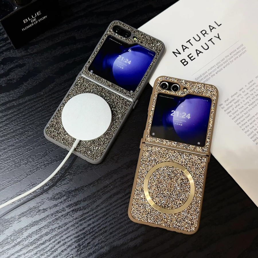 Magnetische funkelnde Diamant Handyhülle mit TPU Soft Edge für Samsung Galaxy Z Flip 7, Z Flip 6, Z Flip 5, Z Flip 4 und Z Flip 3 in Schwarz - Bild 3