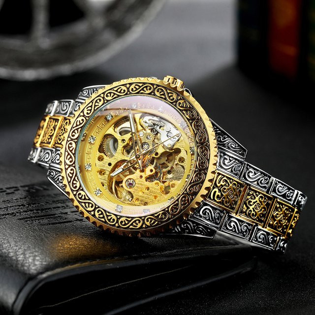 WINNER Skelettuhr, Automatik, Gold, Edelstahl, Herren, Vintage - Bild 1
