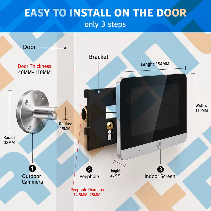 Tuya Smart Digitaler Türspion mit 5-Zoll-Bildschirm, 2MP WiFi Kamera, IR PIR Bewegungsmelder und 10000mAh Akku in Silber - Bild 6