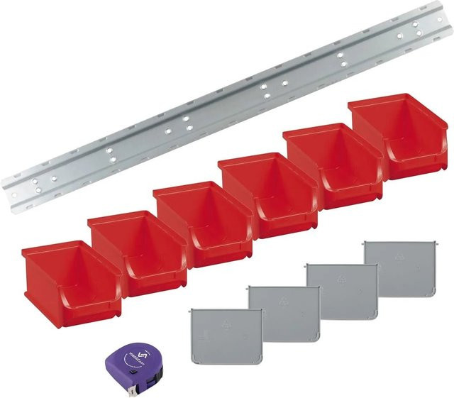 vasalat Set Stapelboxen Größe 2 Rot mit Schiene und Trennsteg, 6 Stück, B/H/T: 16,0 x 10,2 x 7,5 cm - Bild 1
