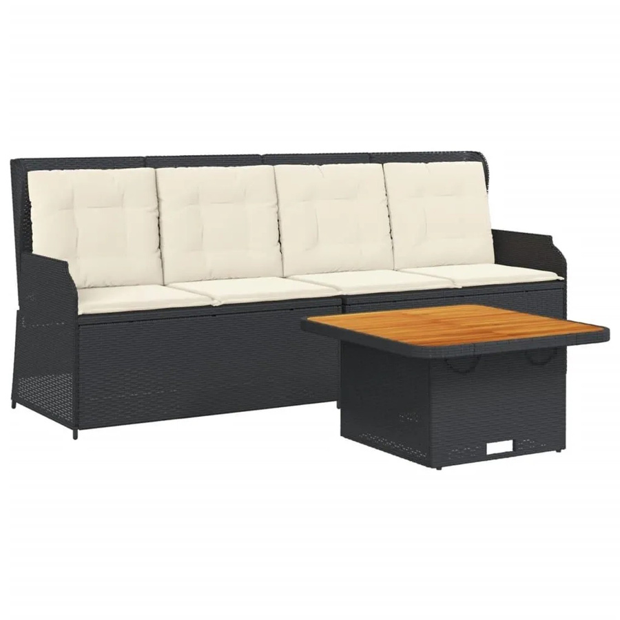 vidaXL 3-teiliges Garten-Lounge-Set aus Poly-Rattan und Akazienholz in Schwarz mit Kissen und UV-beständigem Polyester - Bild 2