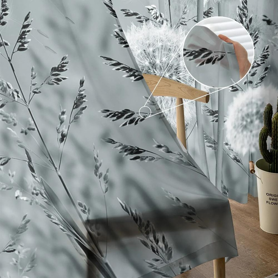 Yiran Furniture Transparentes Voile-Fenstervorhang Löwenzahn in Grau, Breite: 135 cm, Höhe: 115 cm - Bild 2