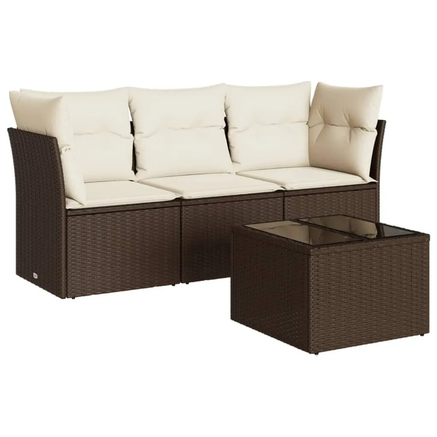 vidaXL Garten-Sofagarnitur aus Poly-Rattan in Braun mit L-Form, 4-teiliges Set inklusive Tisch, Ecksofas und Mittelsofa mit integriertem Stauraum sowie Kissen - Bild 2