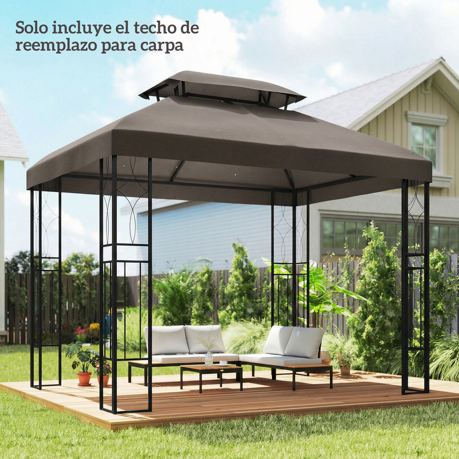 Outsunny Ersatzdach für Pavillon mit Doppeldach und UV-Schutz, Braun, B/T: 400 x 300 cm - Bild 2