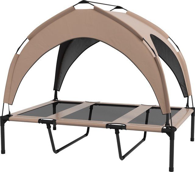 PawHut Erhöhtes Hundebett mit Taffeta-Baldachin und Transporttasche, wetterfestes Textilene-Gewebe, Farbe: Kaffee, B/T/H: 106 x 76 x 94 cm, Aosom - Bild 1