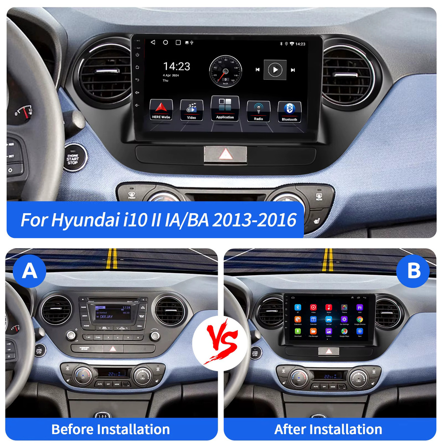 ESSGOO Android 15 Autoradio mit 9 Zoll IPS Touchscreen für Hyundai i10 BA 2013-2019 inklusive Apple CarPlay, Android Auto, GPS, WLAN, Bluetooth und Lenkradfernbedienung in Schwarz - Bild 2