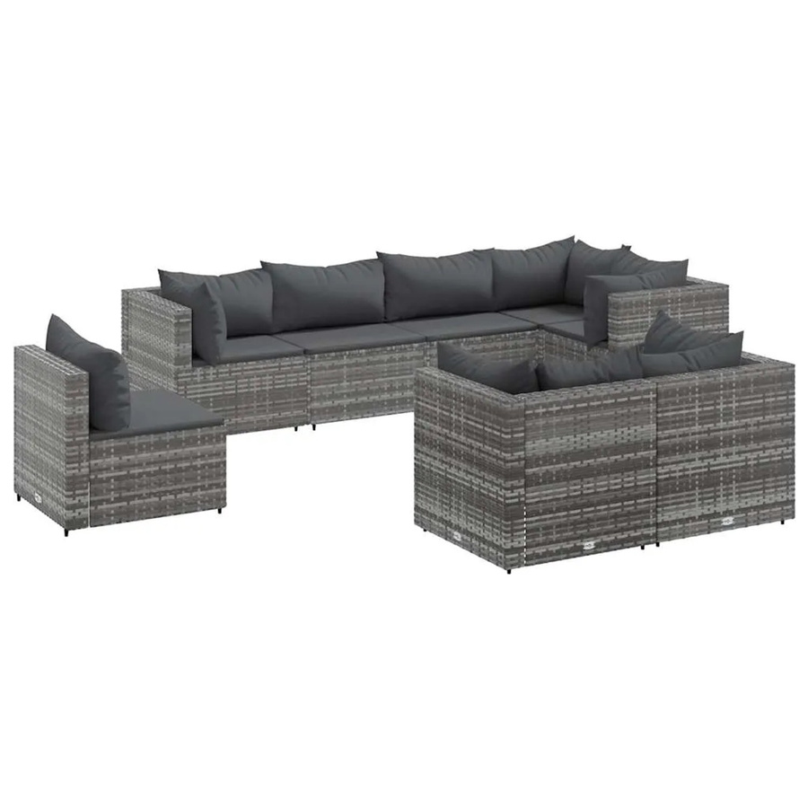 vidaXL 8-teiliges Garten-Lounge-Set aus Poly-Rattan in Grau mit Kissen und pulverbeschichtetem Stahlgestell - Bild 2