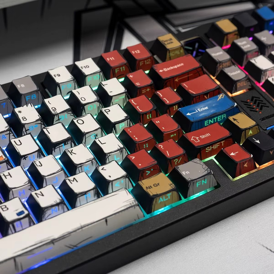 Bunte PBT Tastenkappen im Comic-Stil für mechanische Tastaturen mit Outemu-Kompatibilität, Multicolor, 74/135 Tasten-Set - Bild 2