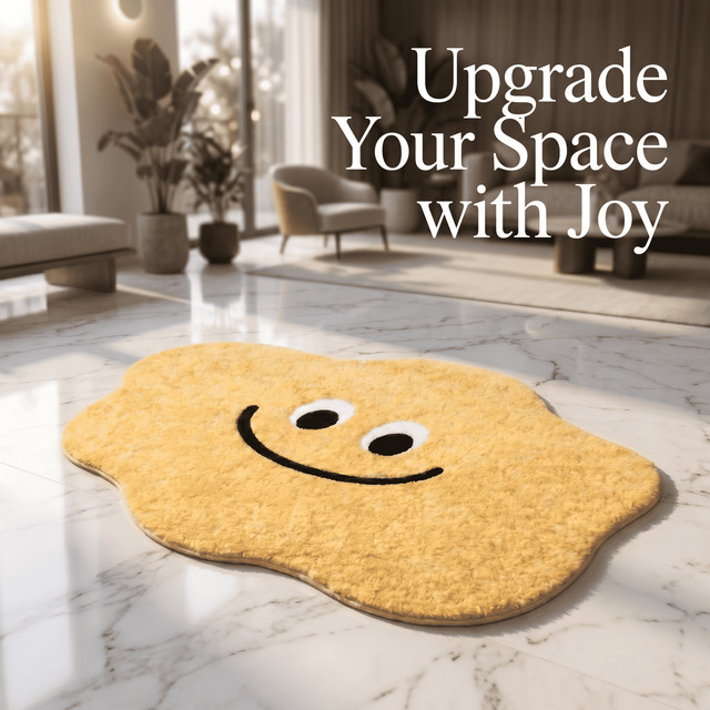 DHDH Smiley-Gesicht Plüschteppich in Gelb, dekorativer Bodenteppich für Wohnzimmer und Schlafzimmer, B/T: 60 x 40 cm - Bild 1