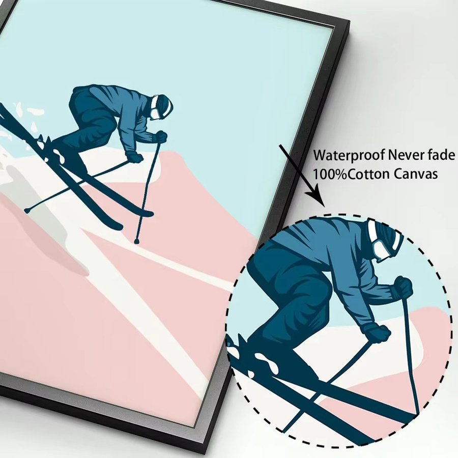 Potdemiel Vintage Minimalist Ski Snowboard Wandkunst Leinwandposter mit Berg-Motiv in Mehrfarbig - Bild 3