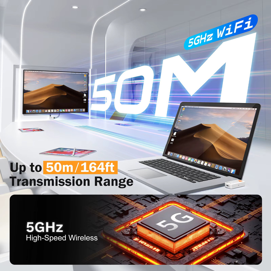Lemorele Typ-C zu HDMI Wireless Sender und Empfänger Set, 1080P Video Transceiver Wireless Extender Kit in Weiß, Reichweite 50m - Bild 4