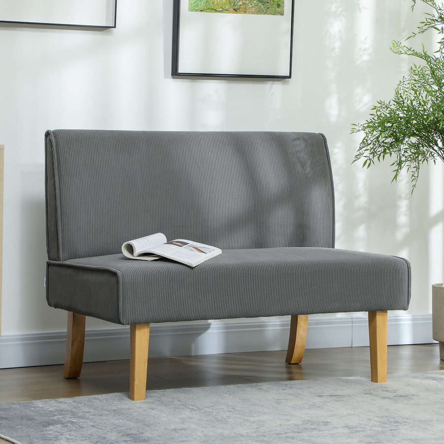 HOMCOM 2 Sitzer Sofa in Grau mit Cord-Optik und Holzbeinen, gepolstertes Doppelsofa für Wohnzimmer und Schlafzimmer, B/T/H: 110 x 62 x 85 cm - Bild 2