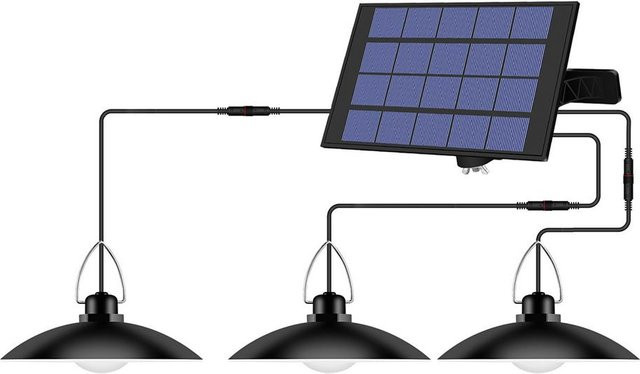 TOMTOP JMS Solarbetriebene Pendelleuchte aus Metall mit 3 verstellbaren LED-Köpfen, IP65 wasserdicht, warmweißes Licht, Schwarz - Bild 1