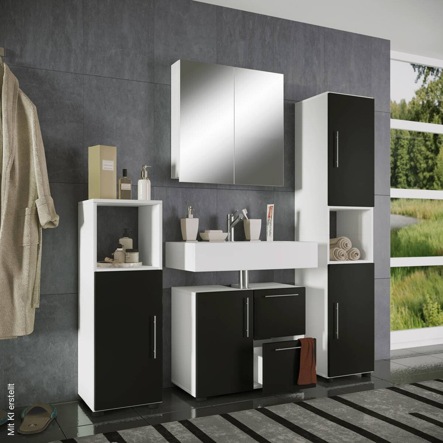 VCM Badmöbel-Set Flandu, 4-teilig, modern, weiß schwarz, B/H/T: 123 x 160 x 32 cm - Bild 4
