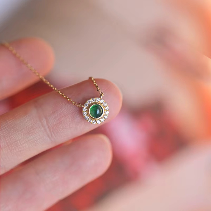 Huitan Halskette mit Anhänger, Gold, grüner Zirkonia, Damen, Vintage - Bild 2
