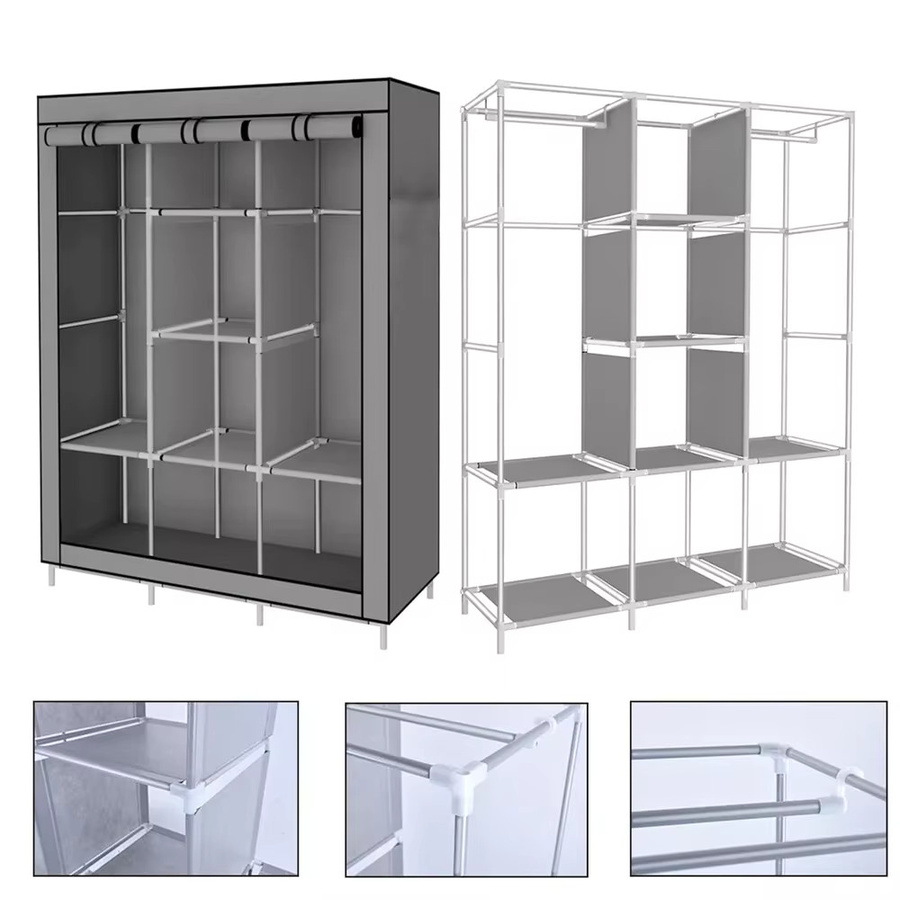 LONENESSL Tragbarer Kleiderschrank aus Vliesstoff mit Rolladen und Regalen für das Schlafzimmer, B/T/H: 126 x 44 x 170 cm - Bild 2