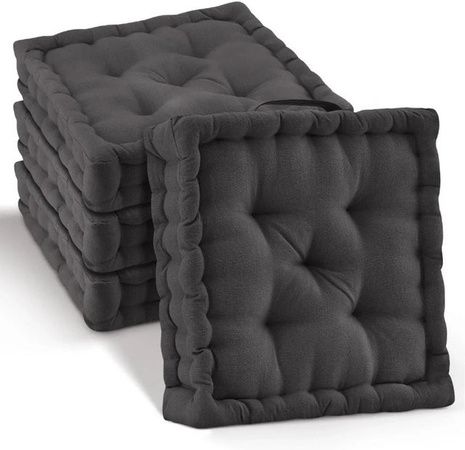 Beautissu Mila Stuhlkissen 4er Set in Anthrazit, B/T/H: 50 x 50 x 10 cm
