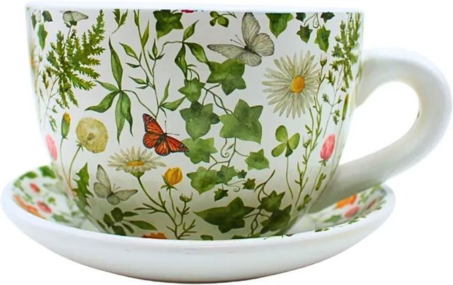 Dekohelden24 Blumentopf aus Keramik in Blattgrün mit floralem Margerite-Design, B/T/H: 20 x 15 x 12 cm - Bild 1