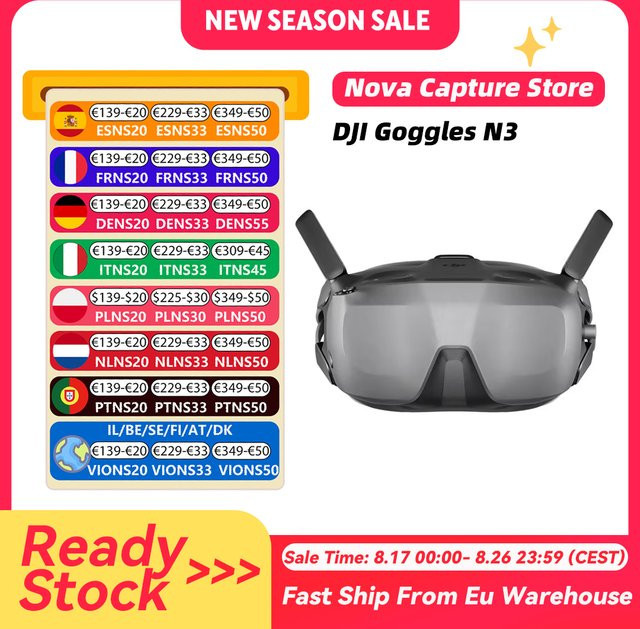 DJI Goggles N3 FPV-Brille mit 1080p Full-HD Ultra-Weitwinkel-Bildschirm, 5,8G kabellosem HD-Streaming und 120 Grad FOV Kopftracking - Bild 1