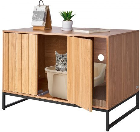 VEVOR Katzenschrank in Braun mit Kratzpad und Stauraum, wasserfeste Katzenklo Verkleidung aus Spanplatte, B/T/H: 80 x 51 x 56,8 cm - Bild 1