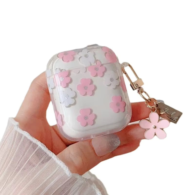 Bling Glitzer TPU-Kopfhörerhülle mit niedlichem Cartoon-Blumen-Design für Apple AirPods 4 Pro 2. Generation, AirPods 3, 2 und 1 in Pink - Bild 3