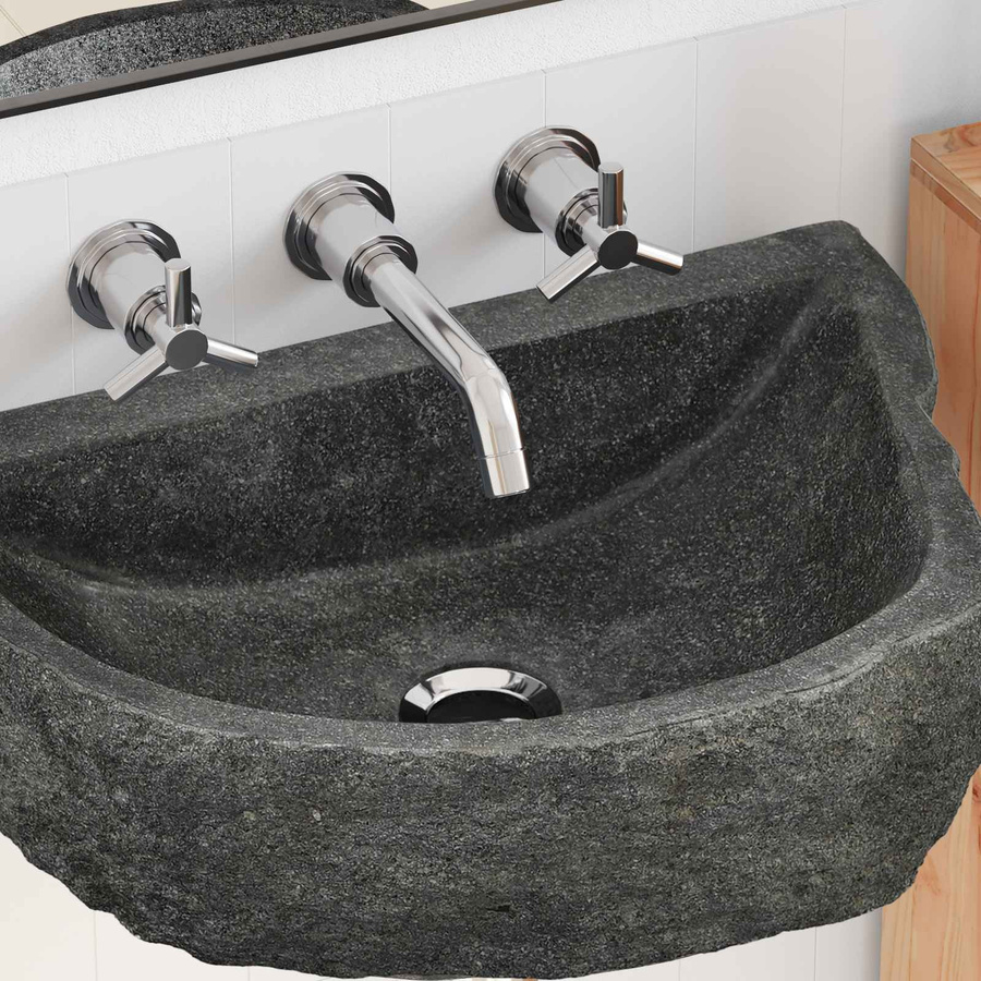 vidaXL Waschbecken in Grau Flussstein, B/T/H: 45 x 35 x 15 cm - Bild 8