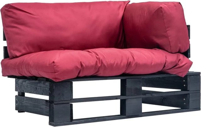 vidaXL Outdoor-Sofa aus Kiefernholz mit Kissen in Rot und Schwarz für Garten und Terrasse - Bild 1