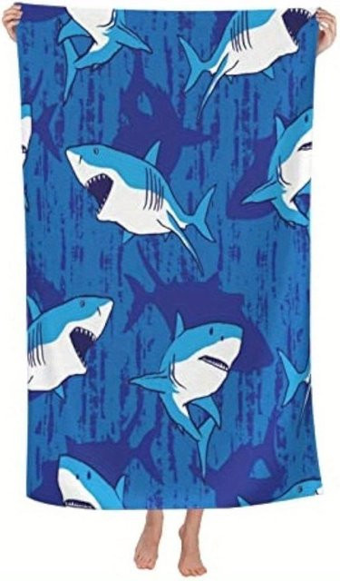 Sandfreies Mikrofaser-Strandtuch mit Haifisch-Print von JMG Household Supplies, blau, B: 50 cm, H: 100 cm - Bild 1