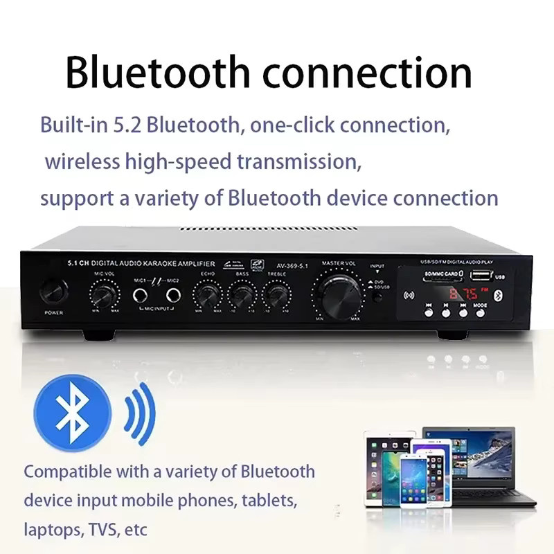 luxuglow AV-369BT Bluetooth 5.1 Stereo Audio Verstärker, 6-Kanal Heimkino Empfänger in Schwarz - Bild 4