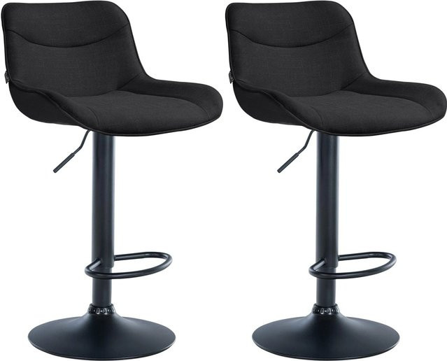 DELUKE Barhocker 2er Set TAMPA Schwarz mit Lehne, drehbarer Tresenhocker aus Stoff und Metall - Bild 1