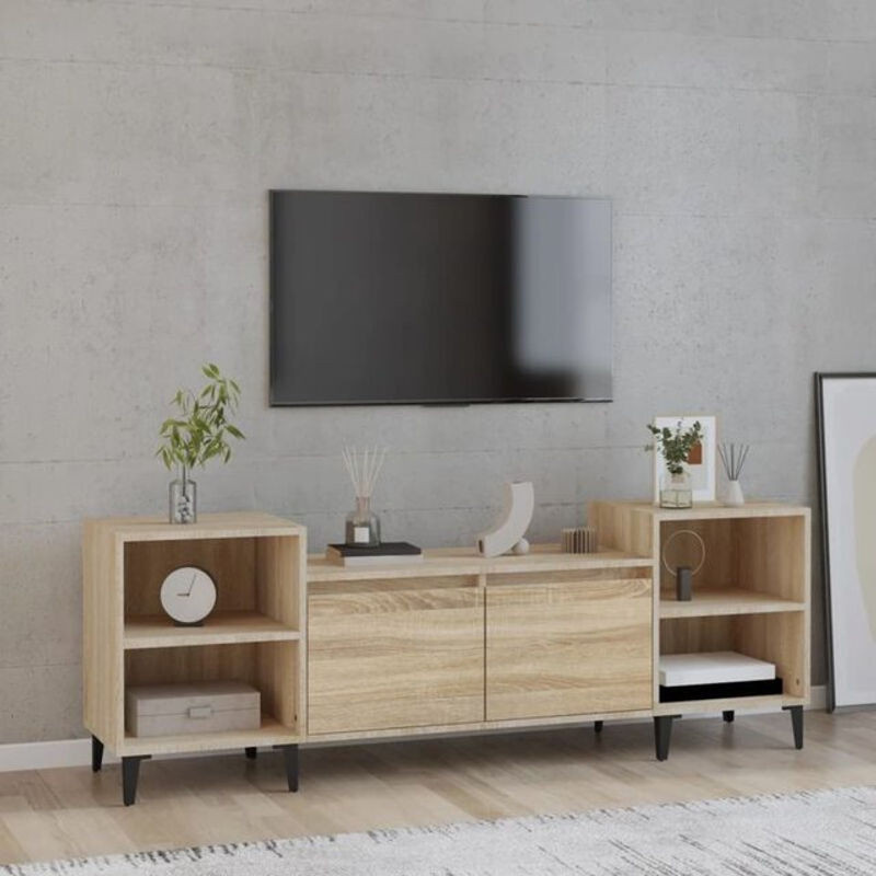 Vidaxl TV-Schrank Sonoma-Eiche in Braun und Eiche Natur aus Holzwerkstoff und Metall, B/T/H: 160 x 35 x 55 cm - Bild 1