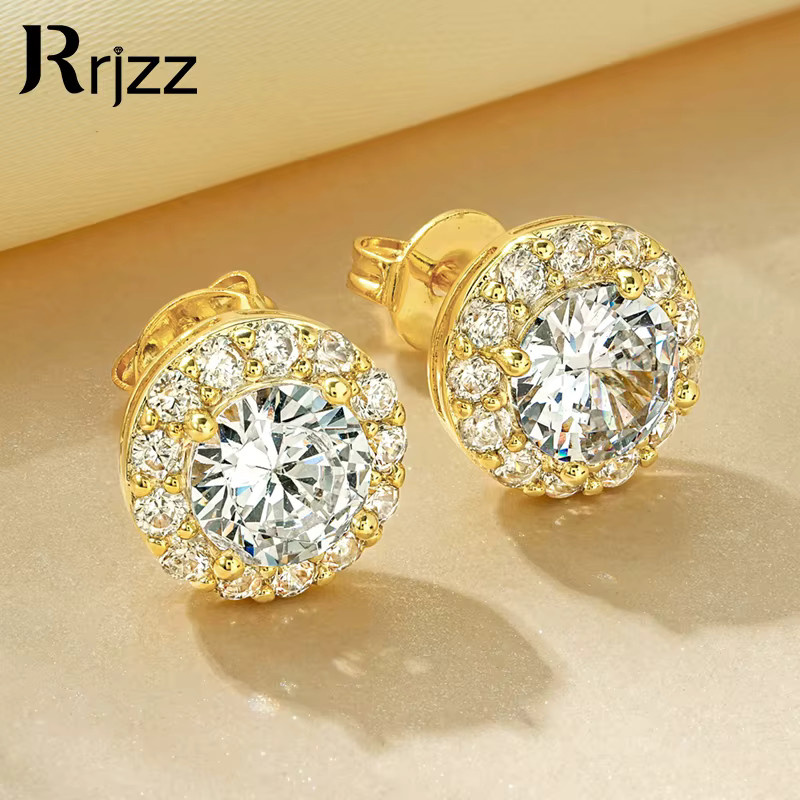 Rrjzz Ohrstecker, 925 Silber, vergoldet, Zirkonia, Diamant, Damen - Bild 1