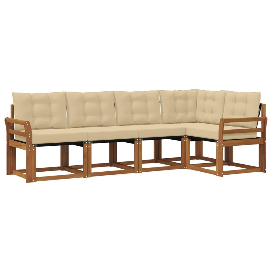vidaXL Outdoor-Sofagarnitur 5-tlg. in L-Form aus Akazienholz mit Textilene und Kissen, Natur und Beige - Bild 2