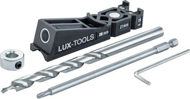 LUX-TOOLS 4-teiliges Taschenloch-Bohrschablone Set mit HSS Twist Drill Bohrer in Schwarz und Rot - Bild 1