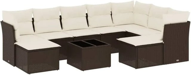 vidaXL 10-tlg. Garten-Sofagarnitur in L-Form aus braunem Poly-Rattan mit UV-beständigen Kissen - Bild 1