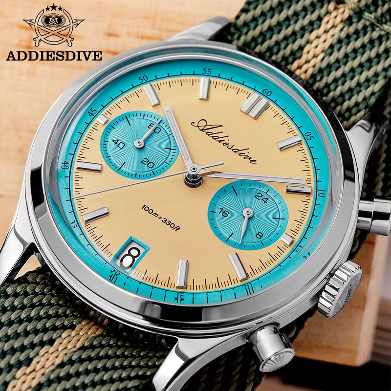 ADDIESDIVE Chronograph Armbanduhr, Quarz, Edelstahl, 38 mm, Herren - Bild 3