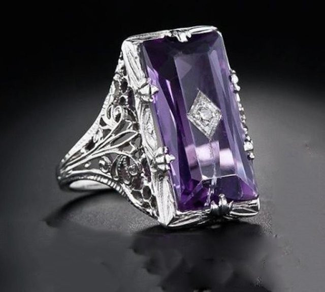 Ring Amethyst, Silber, violett, Damen, Größe 9 - Bild 1