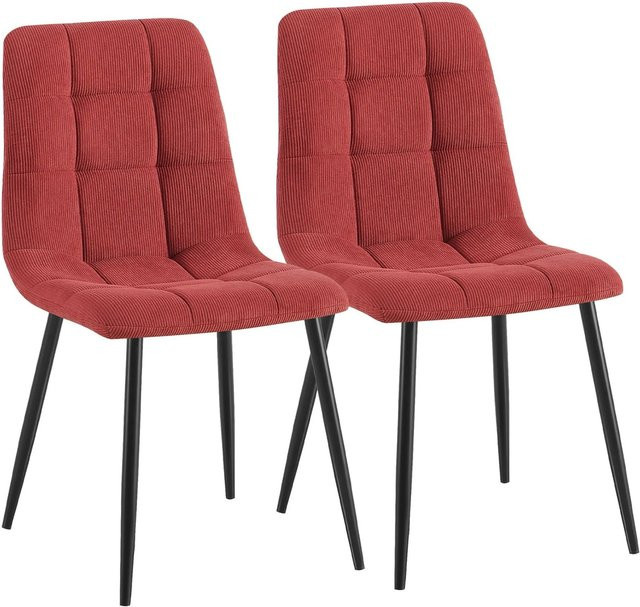 CLP 2er Set Esszimmerstühle Antibes gepolstert mit Cordbezug in Rot und Metallgestell - Bild 1
