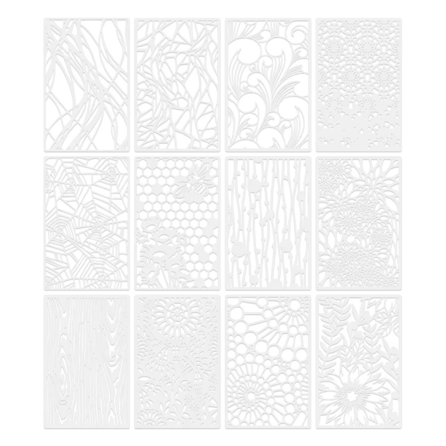 12-teiliges Schablonen-Set mit floralen und geometrischen Mustern in Weiß, wiederverwendbare DIY-Vorlagen für Malen, Basteln und Scrapbooking, Maße: 17,78 x 27,94 cm - Bild 2