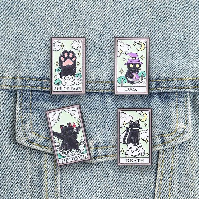 Miss Zoe Anstecknadel Schwarze Katze Tarotkarte, Emaille, Unisex - Bild 1