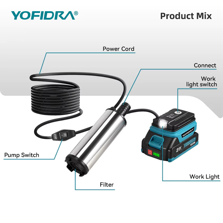 YOFIDRA Elektrische Wasserpumpe und Ölpumpe in Silber für Makita 21V Akku mit 50–80 L/min Leistung - Bild 5