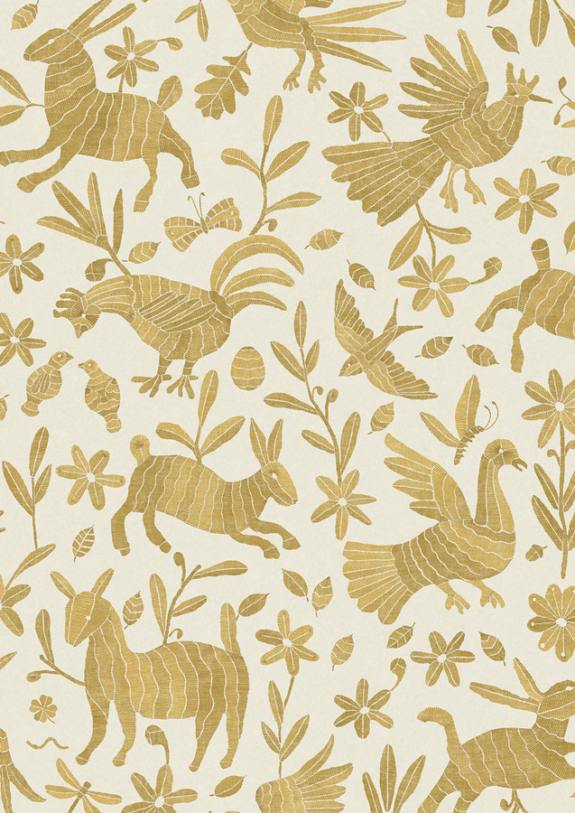 Lewis & Wood Tapete Otomi Chick mit floralem und ethnischem Muster in Gold, Breite: 134 cm - Bild 1