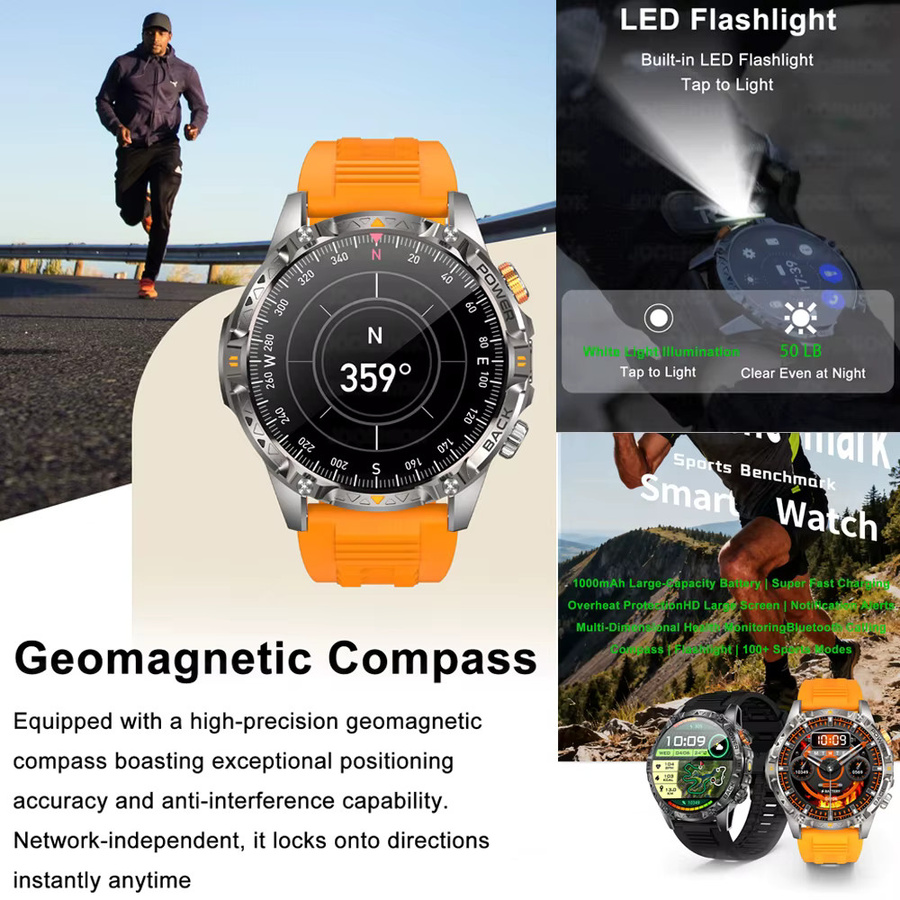 ChiBear GPS Smartwatch für Herren mit 1,7 Zoll HD-Bildschirm, Kompass, Bluetooth-Anruffunktion und 3ATM Wasserdichtigkeit in Orange - Bild 2