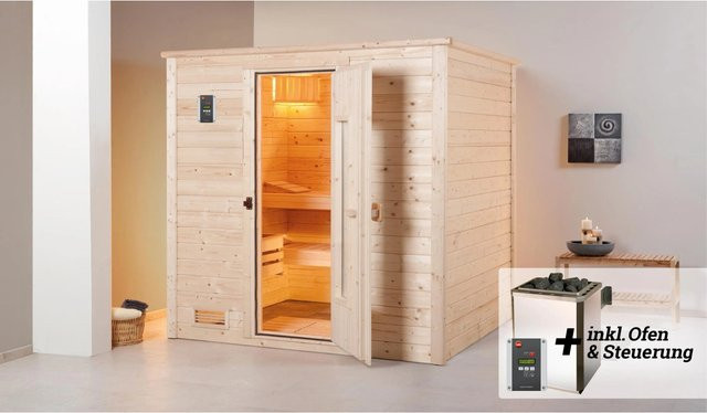 WEKA Massivholzsauna Bergen 2 aus Fichtenholz in Braun, B/H/T: 195,5 x 205 x 178 cm - Bild 1