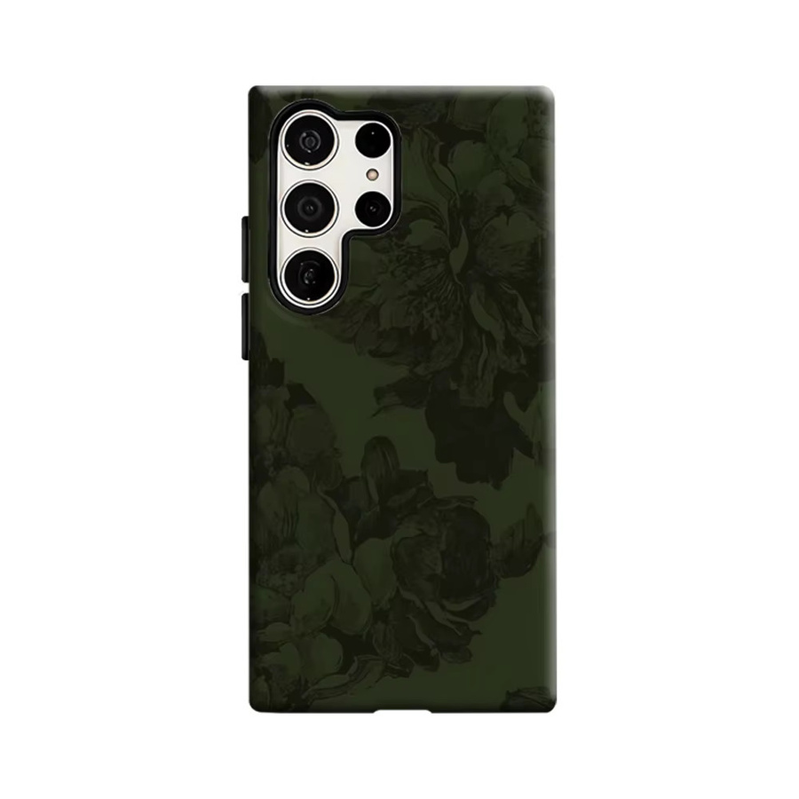 Dunkelgrüne Blumen-Handyhülle mit glänzender doppellagiger Rückseite für Samsung Galaxy S25 Ultra, S24 und S23 Ultra Plus - Bild 4
