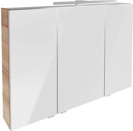 Fackelmann Spiegelschrank B.Brillant in Asteiche mit LED-Beleuchtung, 3 Türen und Sensor-Schalter, B/H/T: 100 x 68 x 15,8 cm