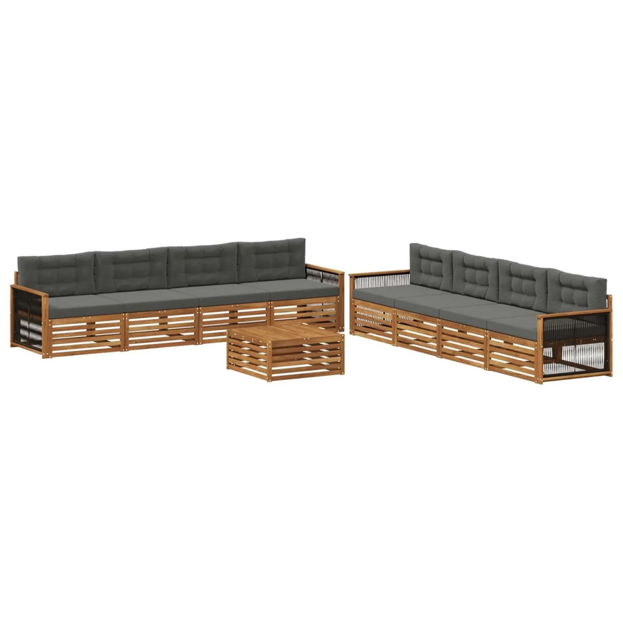 vidaXL Outdoor-Sofagarnitur aus massivem Akazienholz mit 9-teiligem Set und Kissen in Anthrazit und Natur - Bild 2